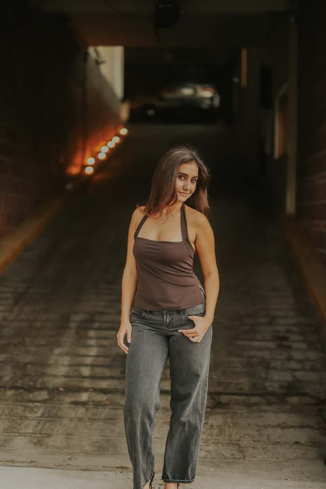 Framed by the underpass lights