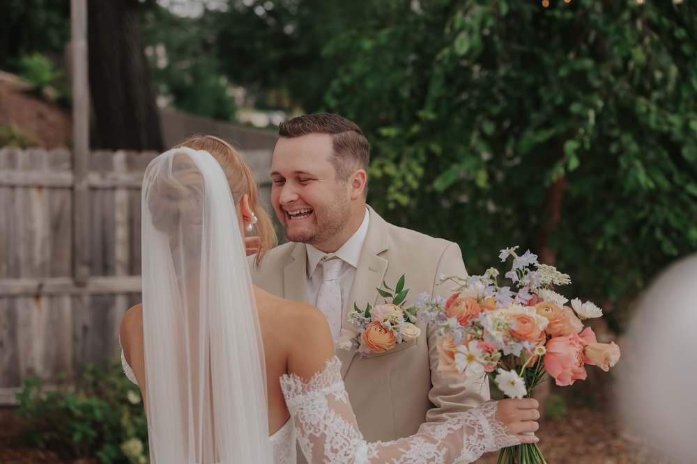 The groom's reaction at the first look
