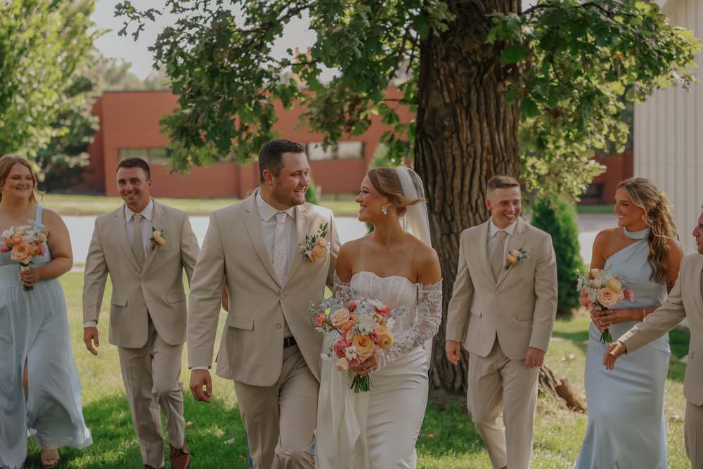 Celebrating with the wedding party after the ceremony