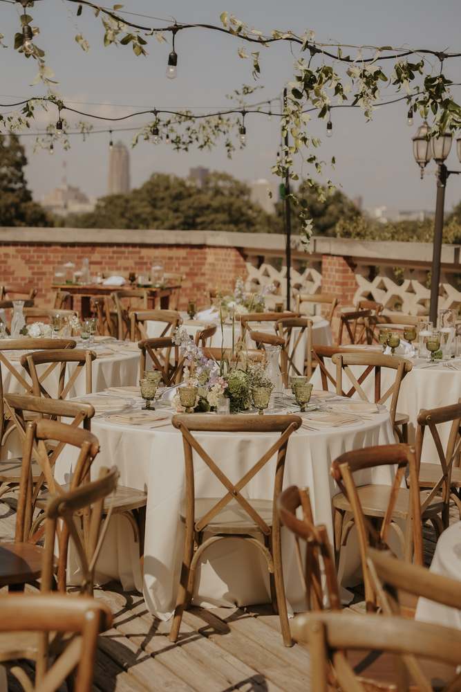The courtyard reception set for dinner